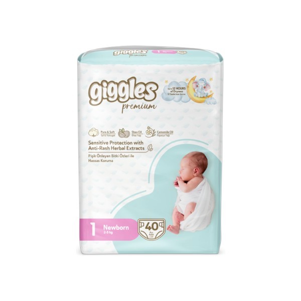 Giggles Premium Baby Diaper Newborn 2-5 Kg 40 Pcs