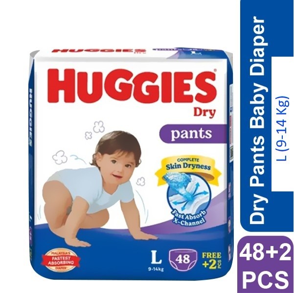 Huggies Dry Pants Baby Dlaper L (9-14Kg) 48+2 pcs
