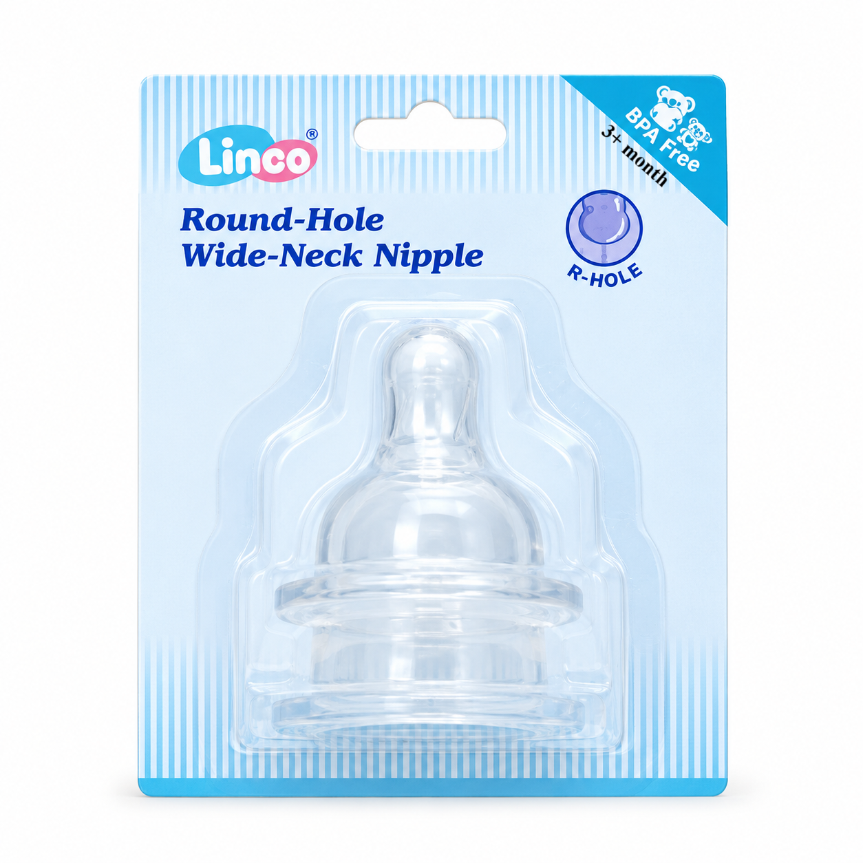 Linco Round Hole Wide Neck Silicone Nipple 2pcs ( M- Hole) 3+ L-22208