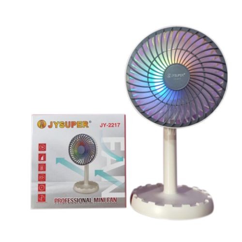 JYSUPER JY-2217 AC/DC Rechargeable Fan 2400mAh Battery RGB Light Strong Wind 12"