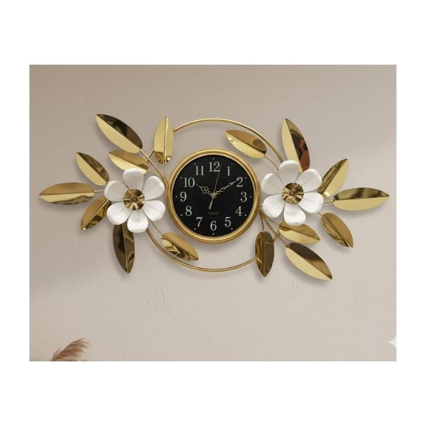 Gold & White Floral Wall Clock