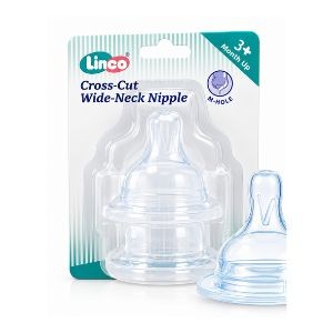Linco Cross Cut Wide Neck Silicone Nipple 2pcs (M-Hole) 3+ Months L-22209