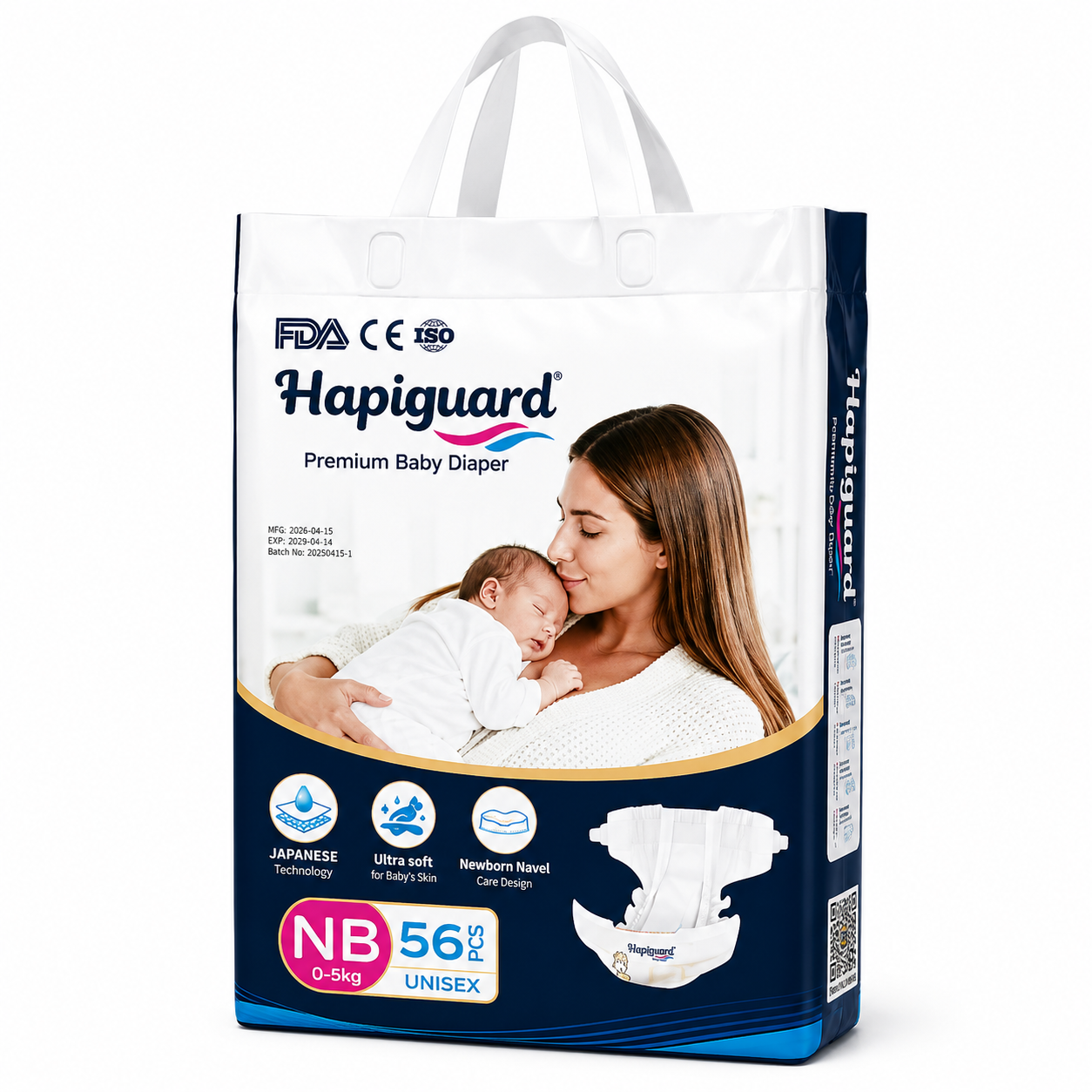 Hapiguard Premium Baby Diaper NB 0–5kg – 56 Pcs