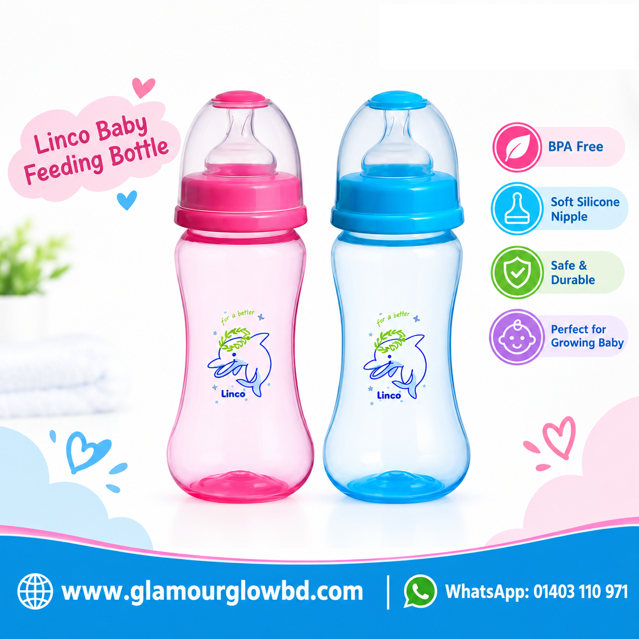 Linco PP EZ-Holding Wide-Neck Feeding Bottle 9oz (L-22136)