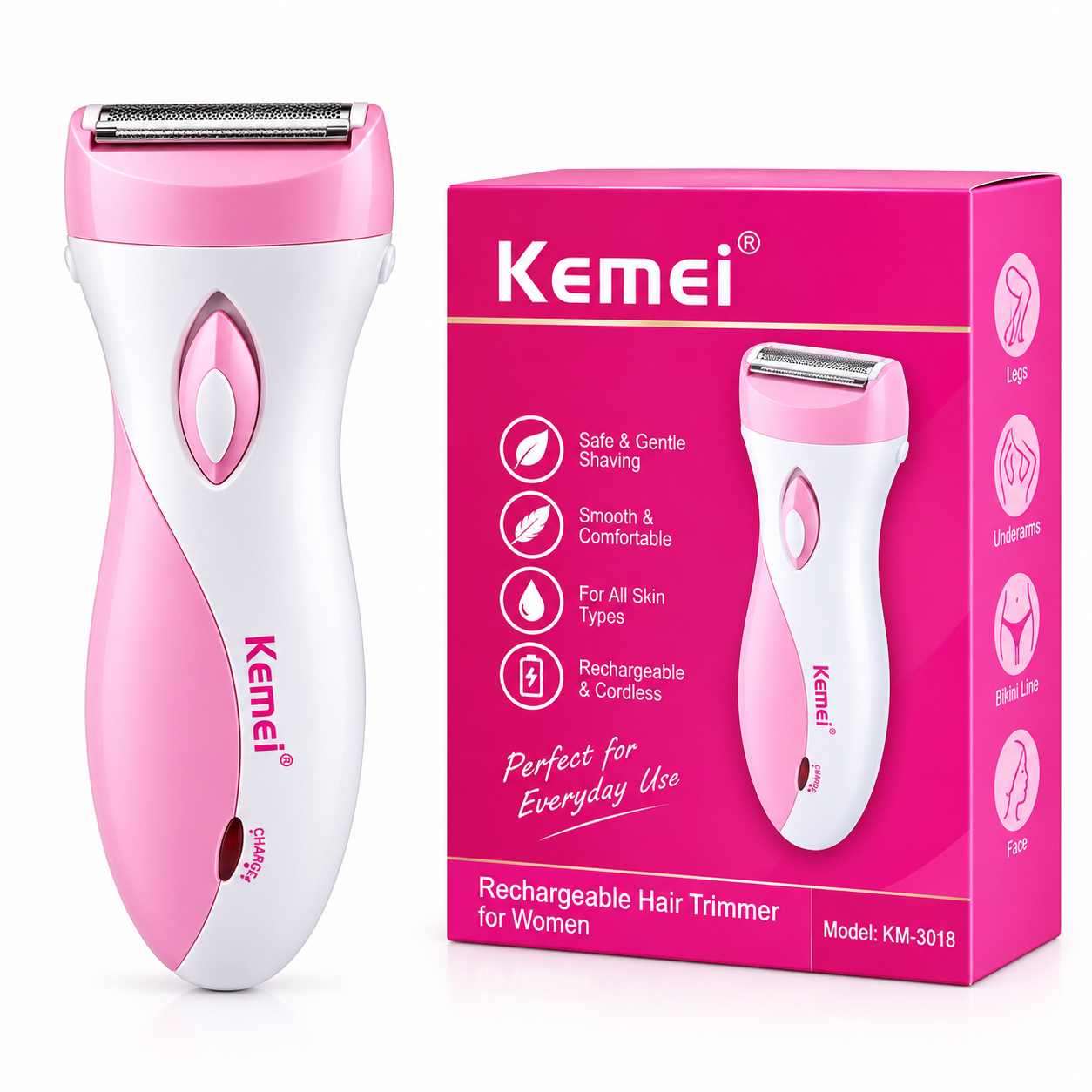 Kemei KM-3018 Rechargeable Hair Trimmer for Women