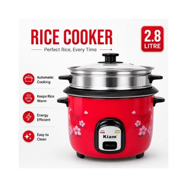 Kiam 2.8 Liter Stainless Steel + Non-Stick Double Pot Rice Cooker (SFB-5704)
