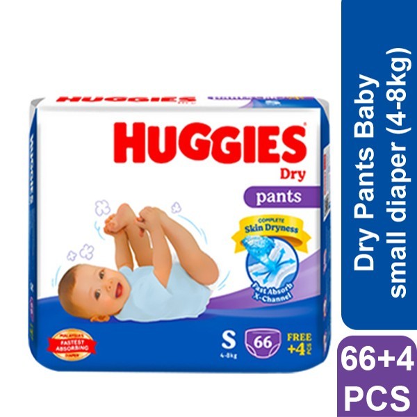Huggies Dry Pants Baby S (4-8kg) 66+4 Pcs